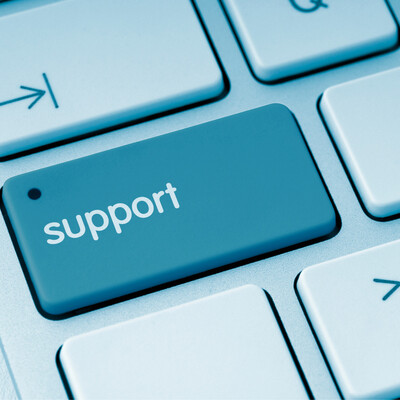 Keyboard key labeled 'support' symbolizing unlimited email, text, and community support for commercial DOT truck drivers focused on preventative care, heart health, and weight management at Bella Medical Associates.